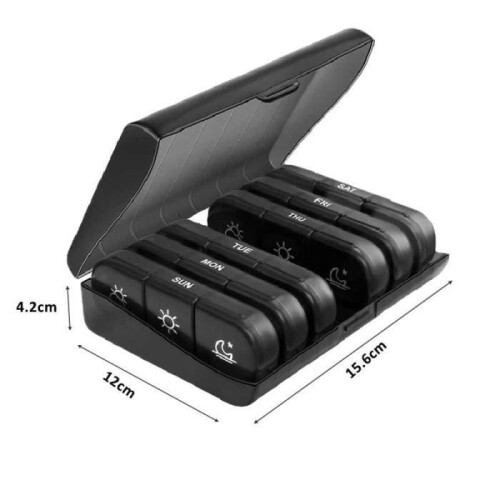 Pilulier hebdomadaire compact en plastique ABS noir, 7 jours, 21 compartiments 2