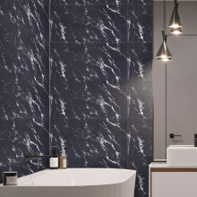 10Pcs Black Marble PVC Self-Adhesive Wall Tiles 30x60cm, Waterproof Oilproof Fire Resistant Peel and Stick Wall Stickers