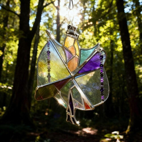 Handmade Stained Glass Spinner Colorful Dancing King Pattern Wind Driven Decor Acrylic DIY Memphis Melody Spinner 2