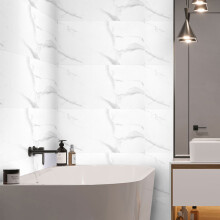 10Pcs White Marble PVC Self-Adhesive Wall Tiles 30x60cm, Waterproof Oilproof Fire Resistant Peel and Stick Wall Stickers