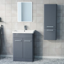 Nes Home 600mm Freestanding Dark Grey Basin Vanity & 350mm Wall Hung Cabinet