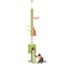 Kattentoren van vloer tot plafond met 5 verstelbare hoogtes, bloemvormige plateaus en krabpaal.