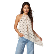 (M, White) Women's Summer Halter Tops Stylish Layered Asymmetrical Handkerchief Hem Solid Color/Dot Print Sleeveless Vest