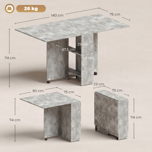 Homcom Mesa Plegable Gris 75 x 140 x 74 cm 2