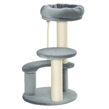 Krabpaal Ø40x65 cm met 2 krabpalen, 3 plateaus en klimtouw, naturel sisal