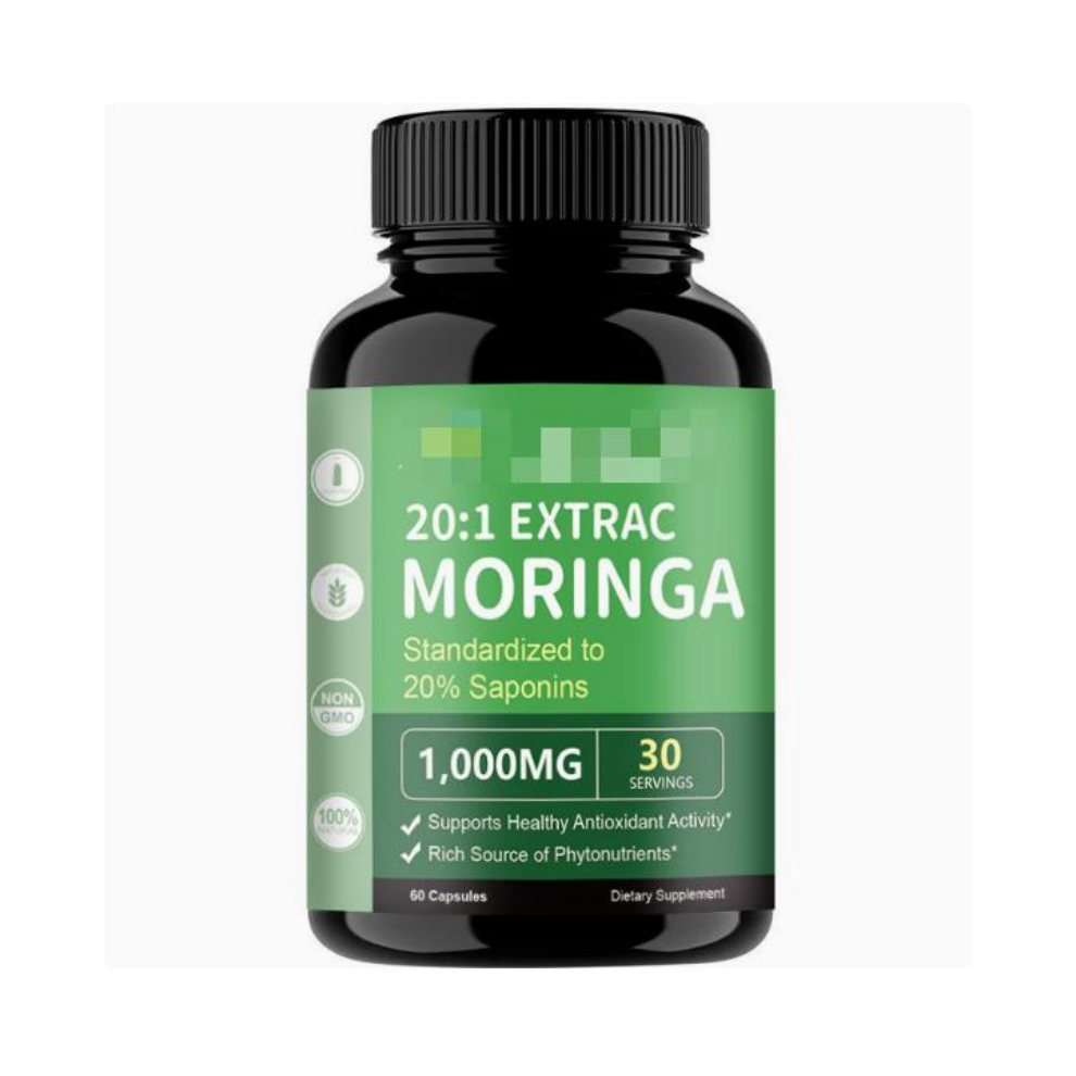 (60 Count (Pack of 2)) 20:1 Moringa Leaf Extract Capsules 1000mg|Standardised 20% Saponins, Antioxidant for Immunity, Energy & Digestive Wellness