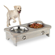 Alimentador elevado para cães com suporte em formato de osso e tigelas de aço inoxidável
