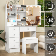 UK Dressing Table 6 Drawers With LED Lights Mirror