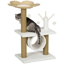 Krabpaal voor katten met natuurlijke sisal krabpaal, tunnel, platform, gezellige chique stijl, pluche polyester