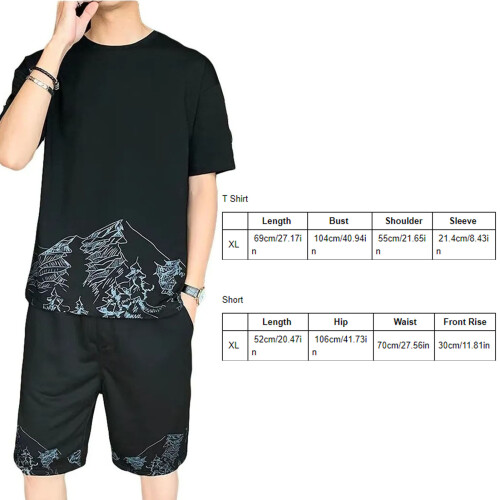Black Men's Summer Suit, Cotton 2-Piece Set 2