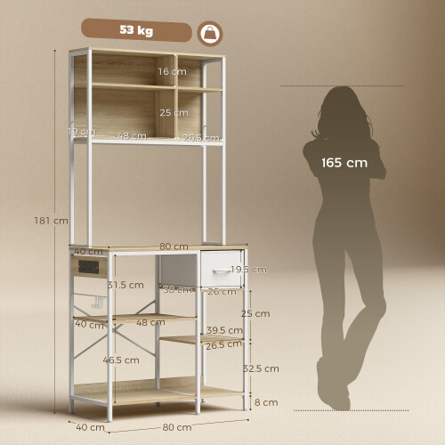 Homcom HOMCOM Kitchen Bakers Rack, Microwave Stand with Storage Shelves and 6 Hooks 1