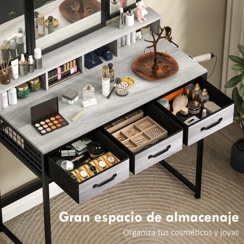 Homcom Tocador de Maquillaje Gris 90 x 40 x 141 cm 2