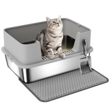 XL-Katzentoilette aus Edelstahl, Toilettenhaus für große Katzen, leicht zu reinigen, 60,2 x 40,2 x 29,5 cm, grau