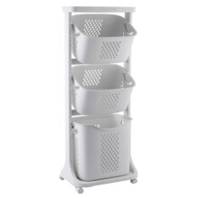 3-Tier Rolling Plastic Laundry Hamper Cart 44x33x110cm with 4 Universal Casters, Multi-Purpose Bathroom Clothes Storage Basket