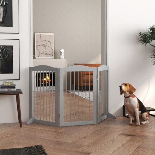 Cancello di sicurezza pieghevole, barriera per cani con tre pannelli e due gambe di supporto. 2
