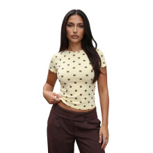(S, Yellow) Women's Summer T-Shirt Casual Slim Fit Stylish Dot Print Crew Neck Short Sleeve Tops