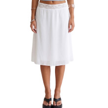 (L, White) Women's Summer Midi Skirt Casual Low Waist Solid Color A-Line Skirt Lace Trim Skirt
