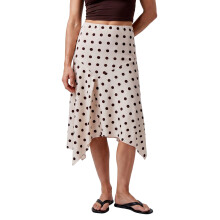 (M, Creamy-white) Women's Midi Skirt Stylish Dot Print/Striped A Line Casual Irregular Hem Low Rise Skirts for Summer