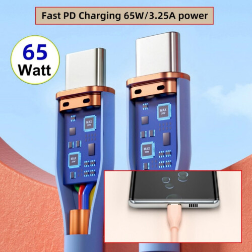 Cabo duplo tipo C para carregamento e dados de 60 W com carregamento rápido compatível com telemóveis e tablets 2
