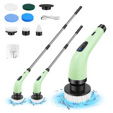 Electric Spin Scrubber, Cordless Cleaning Brush with 7 Replaceable Brush Heads, Adjustable Extendable Long Handle, 300 - 400RPM Power Scrubber