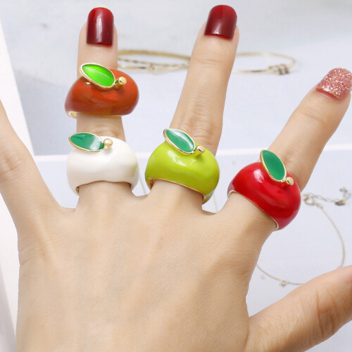 Comfort Fit Adjustable Opening Ring Featuring Unique Apples-Red 1