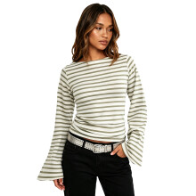 (L, Green) Womens Fall Tops Boat Neck Flare Long Sleeve Casual Loose Fit Striped Print Shirts