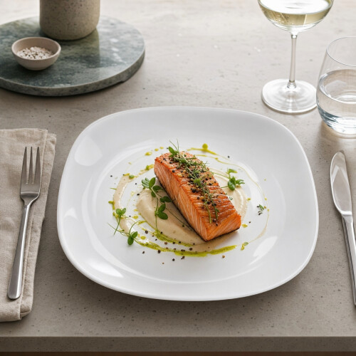 Dinner Plate 26cm Square Opal Glass White Flat Modern Serving Dish Tableware 2Pc 2
