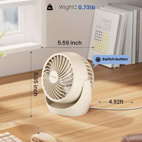 Ventoinha de mesa elétrica portátil de 5 polegadas, compacta e potente, 3 velocidades e inclinação 360 graus 1