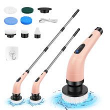 Electric Spin Scrubber Cordless, Extendable Long Handle, 7 Multi-Purpose Brush Heads, 2 Speed 300/400RPM, IPX7 Waterproof for Bathroom Kitchen Car