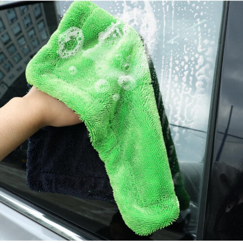 Toalha automóvel dupla face em microfibra absorvente e espessada para lavagem e limpeza do carro 2