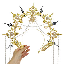 Metal Halloween Royal Crowns Headband Suitable For Various-Gold
