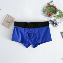 (XXL, Blue) Men Boxer Underwear Low Waist Breathable Design Front Opening Shorts Panties with Silicone Ring