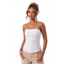 (L, White) Women's Strapless Tube Tops Stylish Dot Print Sleeveless Off Shoulder Vest for Party Date Night Wear