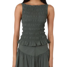 (L, Army Green) Women Tank Tops Solid Color Ruched Casual Vests Summer Fashion Sleeveless Tops Streetwear