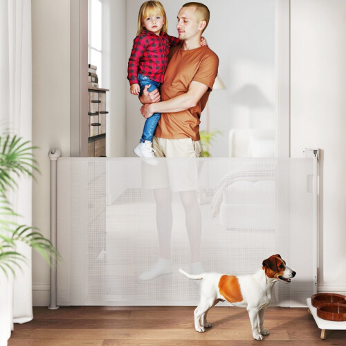 Cancelletto per cani retrattile, largo 149 cm, con chiusura automatica - bianco 2