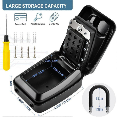 Key Lock Box, Resettable Code 12-Digit Combination Lock Box High Security, Large Capacity Waterproof Key Safe with Easy Mounting Kit for Home Garage 2