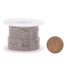 Brass Rhinestone Strass Chains Rhinestone Cup Chains with Spool Silver color Plated 2mm 10yards/roll