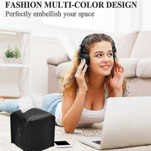 Tissue Box Cover Holder Square Pu Leather Facial Tissue Box -camel 1
