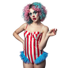 (S, Red) Women's Carnival Bodysuit Sleeveless Stripes Print Leotard Tops Playsuit Halloween Cosplay Costume