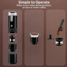 Cafetera eléctrica portátil para uso doméstico con molinillo de café y compatibilidad con cápsulas.