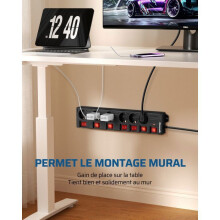 Regleta de 6 tomas de corriente, 16 A, 3680 W, con cable de 2 m, color negro, 7 interruptores individuales, regleta de extensión de alta res