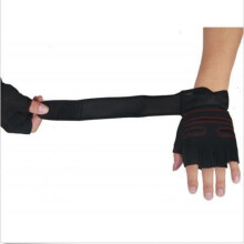 Guantes de levantamiento de pesas para gimnasio con soporte para la muñeca, de superfibra, negros y rojos para entrenamiento físico.