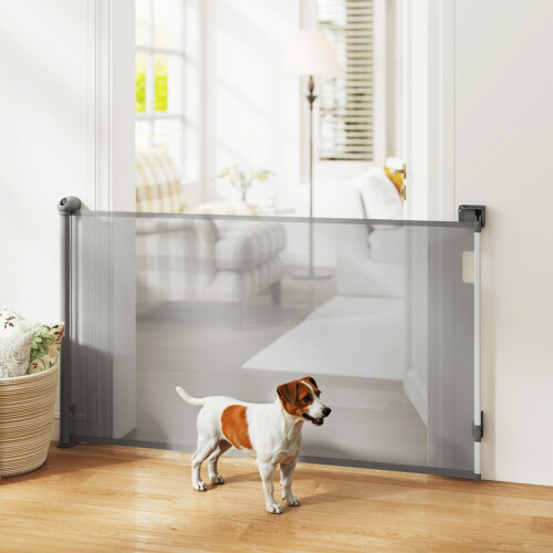 Puerta retráctil para perros, 149 cm de ancho, cierre automático - gris 2