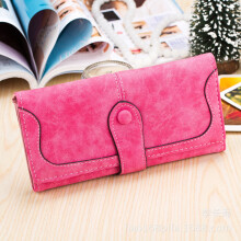 (Rose Pink)Women Purse Vintage Frosted Fashion Simple Casual Patchwork Leather Wallets