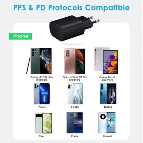Γρήγορος φορτιστής USB-C 25W με καλώδιο 1 μέτρου, ενσωματωμένη προστασία, συμβατός μ 2
