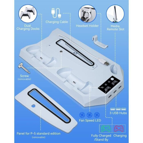 Βάση ανεμιστήρα ψύξης PS5 και PS5 Slim με ένδειξη LED φόρτισης διπλού χειριστηρίου κα 1