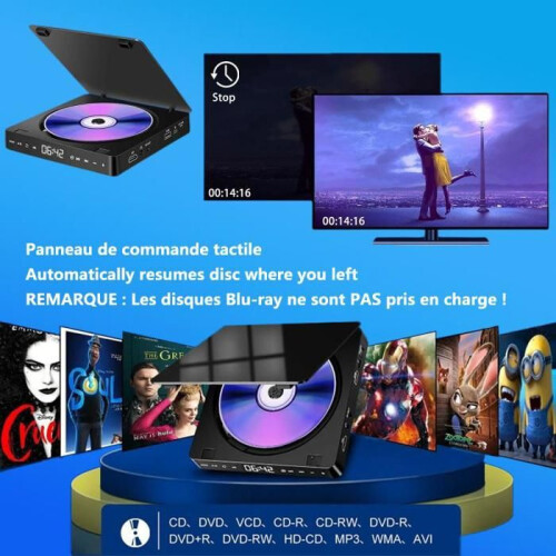 Φορητή συσκευή αναπαραγωγής DVD, HD 1080P, HDMI, USB, Οθόνη αφής, Τηλεχειριστήριο, 15,1 x 15, 1