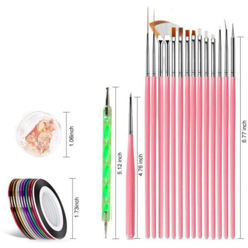 Κιτ Nail Art με πινέλα βαφής, ταινία ρίγας, κουτιά με στρας και φύλλα αλουμινίου, 1 σετ 1