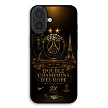 Coque Pour iPhone 16 PSG champions league 2 étoiles noir et dorée Maniacase