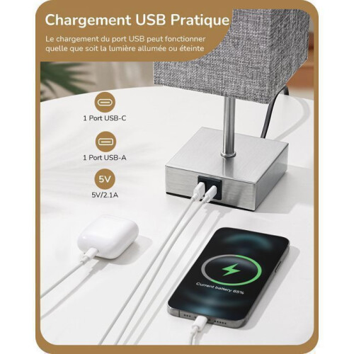 Σετ 2 επιτραπέζιων φωτιστικών αφής με θύρες USB-A και USB-C, συμπεριλαμβάνονται λαμ 2